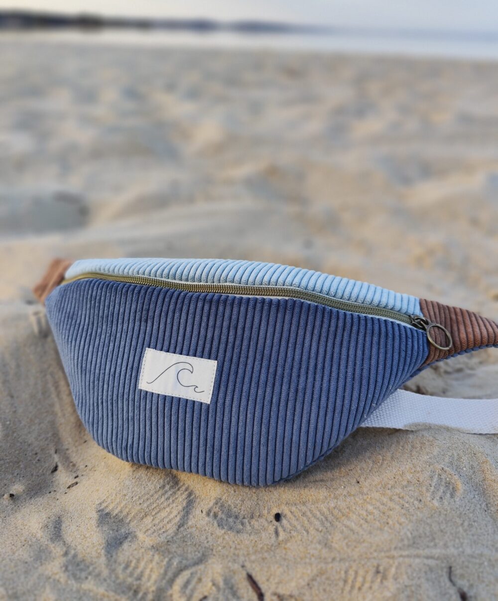 Banane Femme velours côtelé tricolore gris bleu