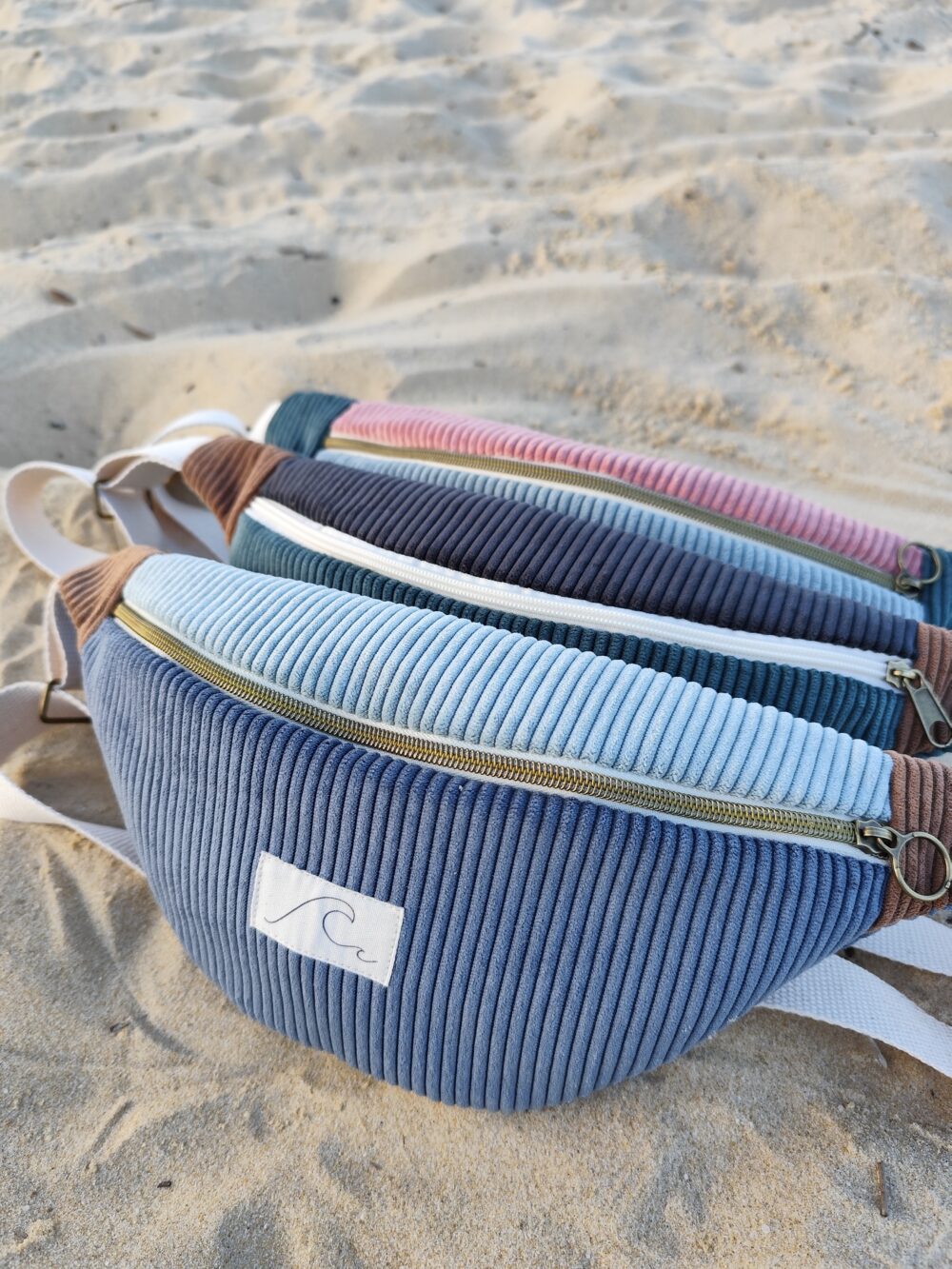 Banane Femme velours côtelé tricolore gris bleu – Image 3