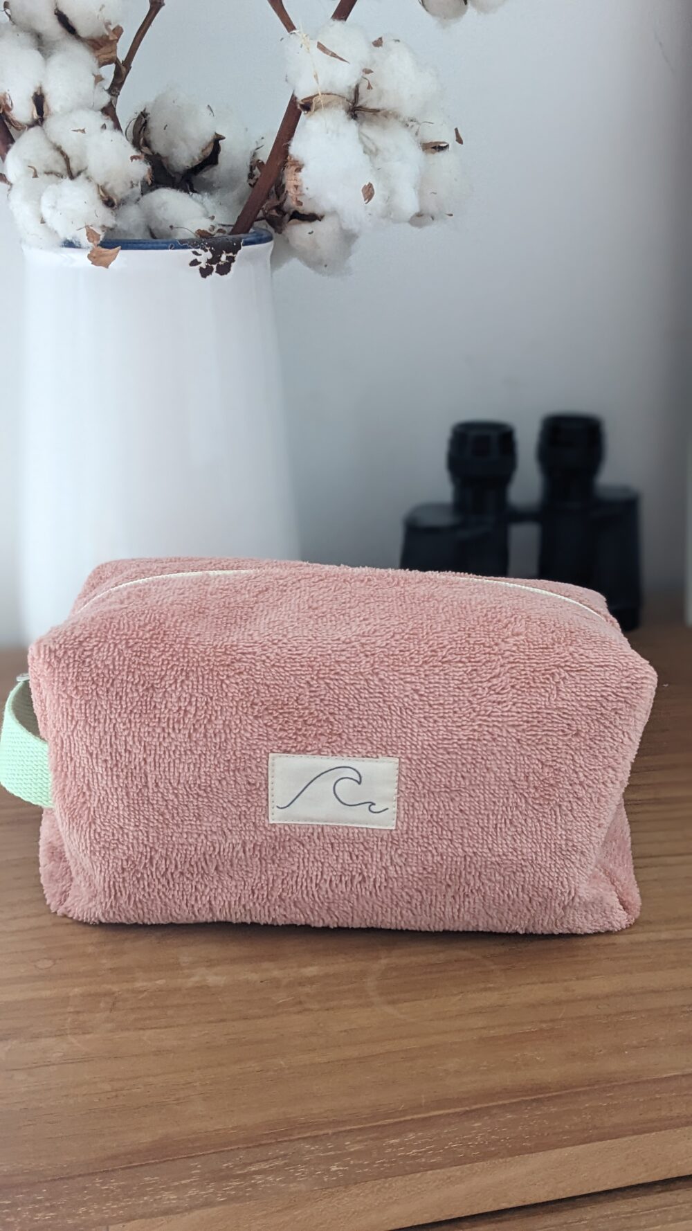 Trousse de toilette éponge vieux rose