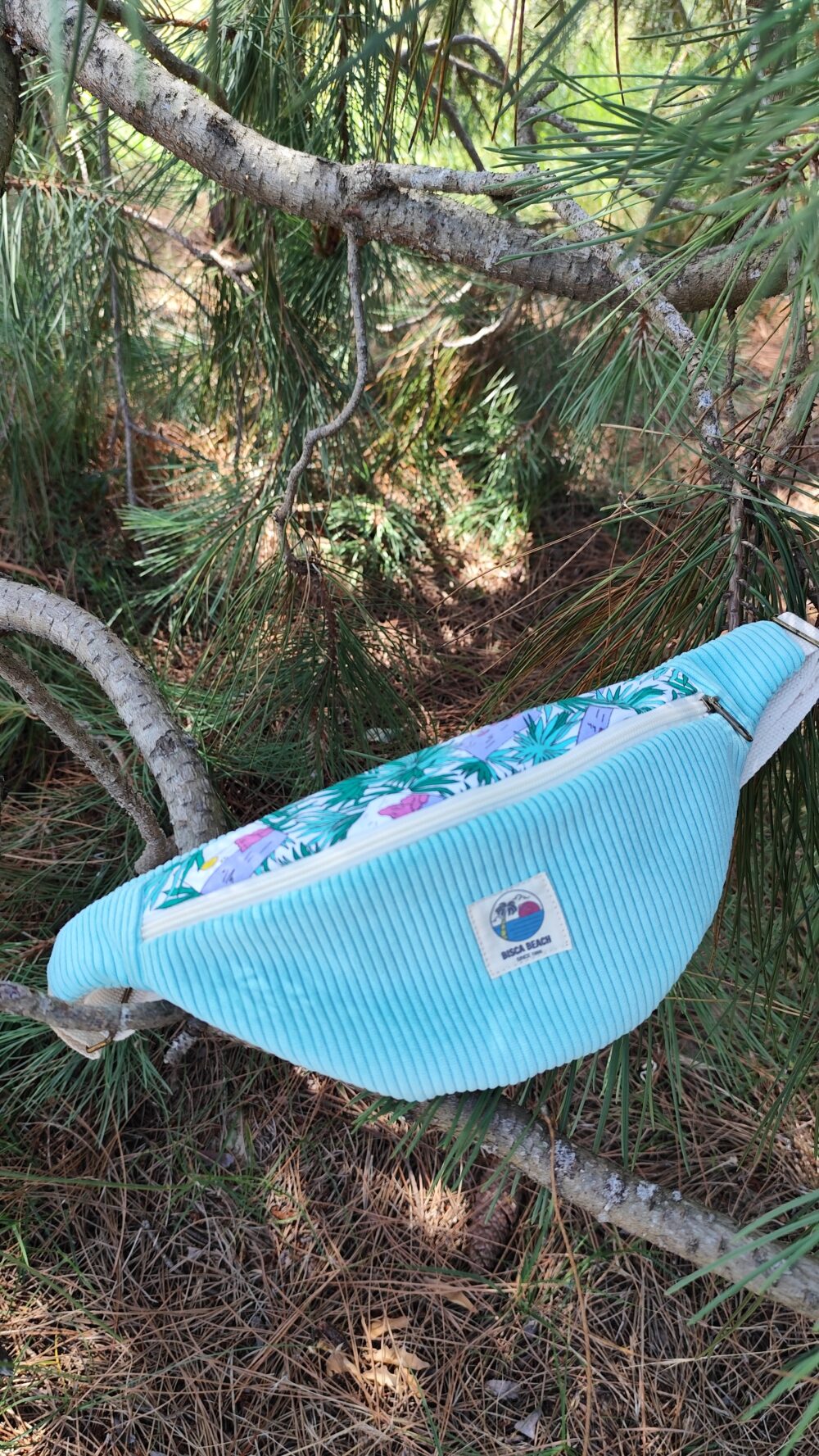 Banane Femme velours côtelé tropicale turquoise