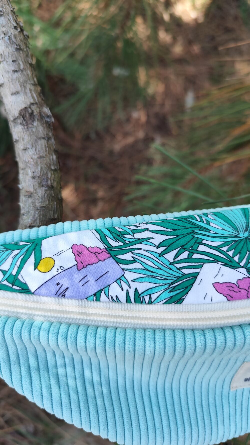 Banane Femme velours côtelé tropicale turquoise – Image 4
