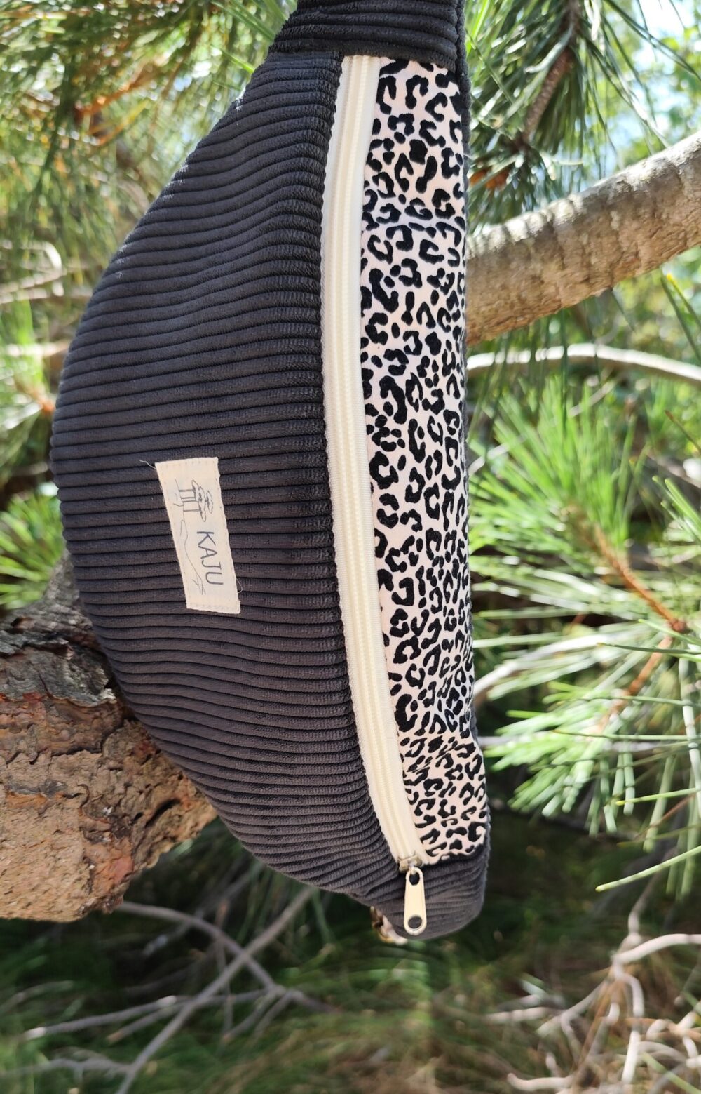 Banane Femme velours côtelé noir et léopard – Image 3